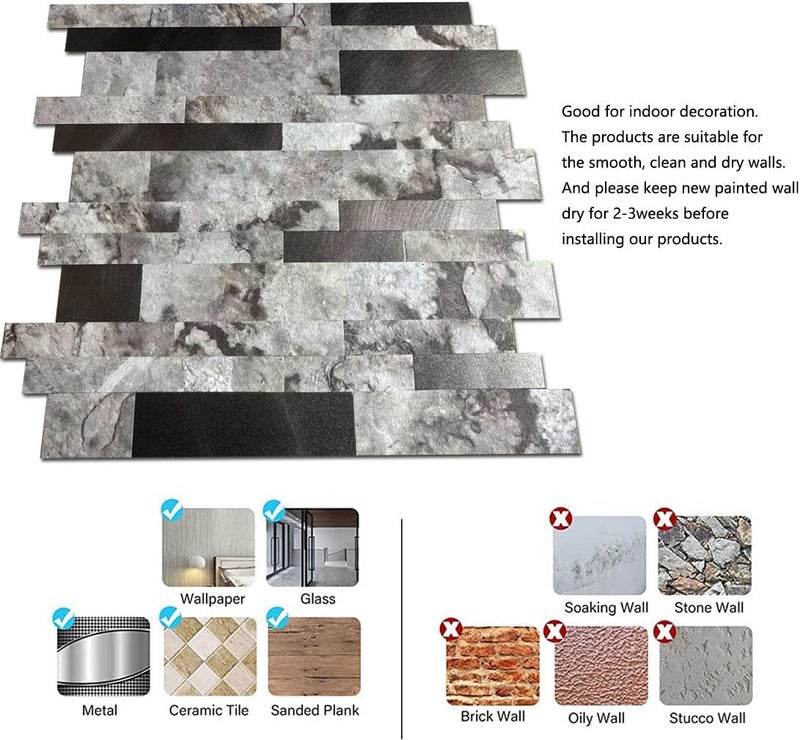 weimeisc 10-Sheet Peel and Stick Backsplash Tile, PVC Mixed Metal Stick on Backsplash Tiles for Kitchen (Darken Coffee+Frosted Grey) - Image 3